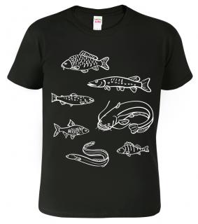 Pánské tričko pro rybáře - Ryby našich vod Barva: Černá (01), Velikost: 2XL