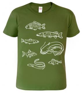 Pánské tričko pro rybáře - Ryby našich vod Barva: Vojenská zelená (Military Green), Velikost: 2XL
