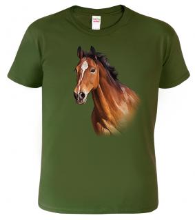 Pánské tričko s koněm - Hnědák Barva: Vojenská zelená (Military Green), Velikost: L