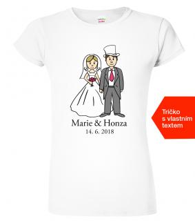 Svatební tričko pro nevěstu - Novomanželé Barva: Bílá, Velikost: XL