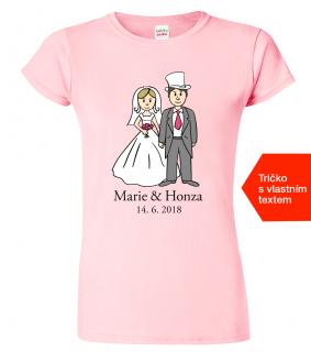 Svatební tričko pro nevěstu - Novomanželé Barva: Růžová (30), Velikost: 2XL