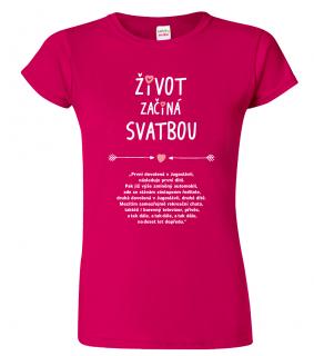 Svatební tričko pro nevěstu - Život začíná svatbou Barva: Fuchsia red (49), Velikost: 2XL