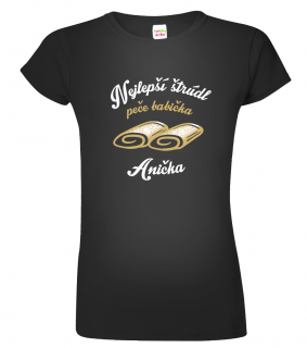 Tričko pro babičku - Nejlepší štrúdl peče babička Barva: Černá (Black), Velikost: 3XL