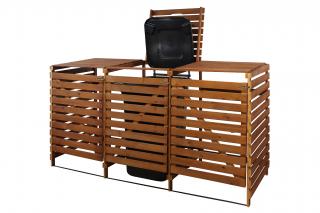 Dřevěný box na odpadové nádoby OBK-240L-3-BAREVNÉ VARIANTY Povrchová úprava: Hnedá