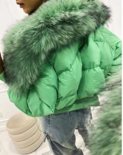 Zimní bunda s pravým kožíškem LARISA zelená Velikost: unisize