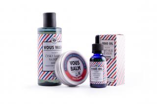 VousOil dárková sada pro péči o vousy VOUS CARE - olej na vousy 30 ml + balzám na vousy 60 ml + šampón na vousy 200 ml