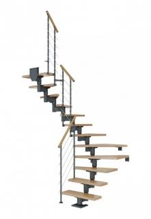 DOLLE Cork - modulové schody o 1/2 zatoč. až do 360cm, zábradlí STYLE 6 (Masivní dubové nebo bukové nášlapy)