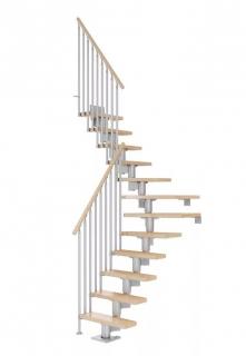 DOLLE Dublin - schody modulové 1/4 zat. do 270cm, 11 nášlapů, zábradlí CLASSIC III (Lakované masivní dubové nebo bukové nášlapy)