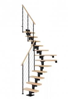 DOLLE Dublin - schody modulové 1/4 zat. do 270cm, 11 nášlapů, zábradlí STYLE 6 (Lakované masivní dubové nebo bukové nášlapy)