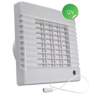 Ventilátor do koupelny 12V s automatickou žaluzií a tahovým spínačem 125 LVL 12