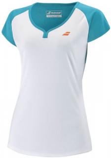 Dívčí sportovní tričko Babolat Play Cap Sleeve Top girl white/caneel bay oblečení dětské: 8-10 let