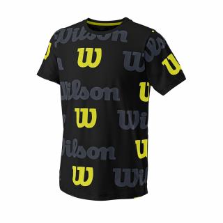Tenisové tričko Wilson All Over Logo Tech Tee Black oblečení dětské Wilson: 11-12:LG