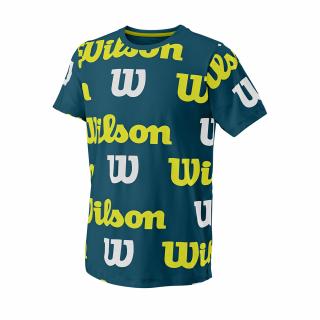 Tenisové tričko Wilson All Over Logo Tech Tee Blue Coral oblečení dětské Wilson: 11-12:LG