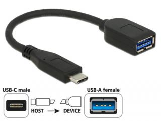 Delock Adaptér SuperSpeed USB 10 Gbps (USB 3.2 Gen 2) USB Type-C male > USB Typ-A samice 10 cm koaxiál černý Premium
