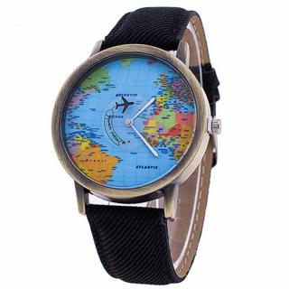 Ručičkové hodinky s mapou světa černé BLA-6003  Skladem v ČR