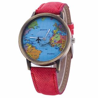 Ručičkové hodinky s mapou světa červené RE-6003  Skladem v ČR