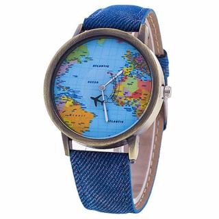 Ručičkové hodinky s mapou světa modré BLU-6003  Skladem v ČR