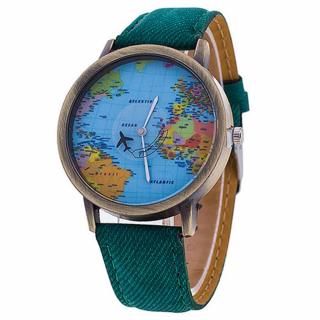 Ručičkové hodinky s mapou světa zelené GRE-6003  Skladem v ČR