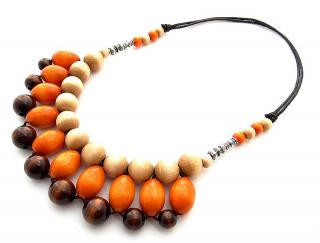 Dřevěné korále Aztek - fazolky Barva: přírodní-oranžová-hnědá