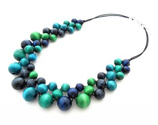 Dřevěné korále mozaika Barva: modrá-mořská zelená-tyrkysová-námořnická modrá-zelená
