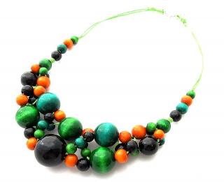 Dřevěné korále náhrdelník malý Barva: černá-zelená-mořská zelená-oranžová