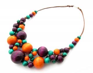 Dřevěné korále náhrdelník malý Barva: oranžová-mořská zelená-lilek