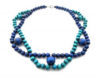 Dřevěné korále náhrdelník proplétaný Barva: tyrkysová-modrá