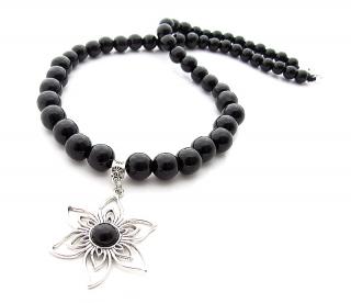 Dřevěné korále stříbrný Květ Barva: černá