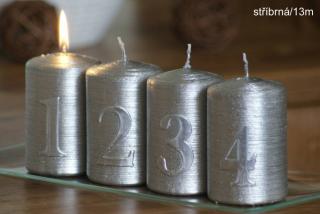 Adventní sada svíček s čísly  Alfa  Stříbrná - 4 ks