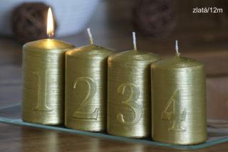Adventní sada svíček s čísly  Alfa  Zlatá - 4 ks