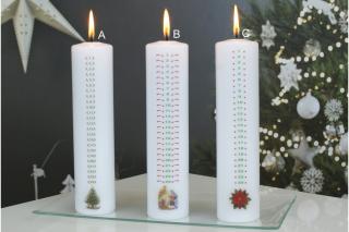 Adventní svíčka bílý válec s kalendářem - Ježíšek (B) - 1 ks