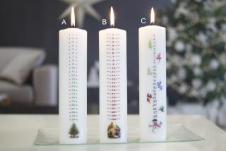 Adventní svíčka bílý válec s kalendářem - Sněhulák (C) - 1 ks