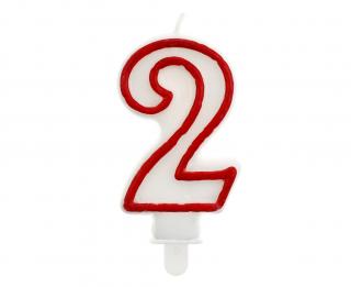 Dortová narozeninová svíčka - Číslice 2, bílo/červená - 1 ks