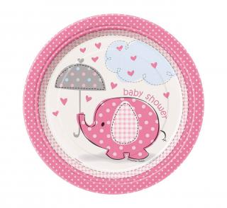 Papírové talíře  Baby Shower  růžové 8 ks/18 cm