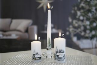 Vánoční svíčka bílý válec - Kostelík (B) - 1 ks