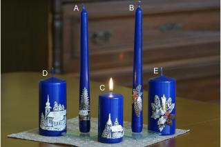 Vánoční svíčka modrý válec - Větvička se svíčkou (E) - 1 ks