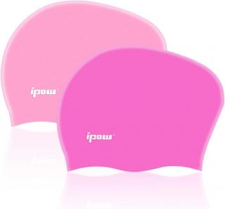 2ks kvalitní silikonová koupací čepice pro dlouhé vlasy, purpurová + růžová