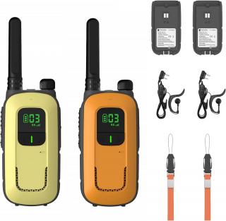 2ks Radioddity PR-T3 vysílačka pro děti s 16 kanály, dosah 4 km, nabíjecí, oranžová/žlutá, PMR446 (ND)