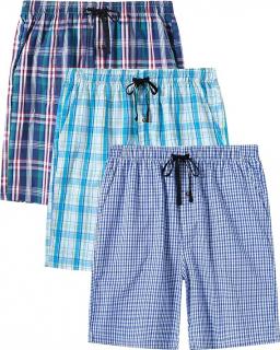3ks Pánské kostkované pyžamové šortky s kapsami, XL, 100% bavlna