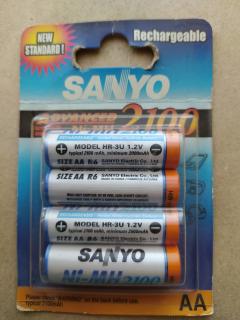 4ks AA nabíjecí baterie NiMH SANYO 2100mAh