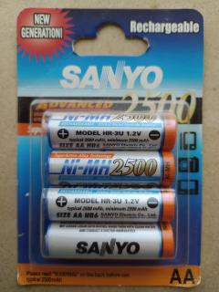 4ks AA nabíjecí baterie NiMH SANYO 2500mAh