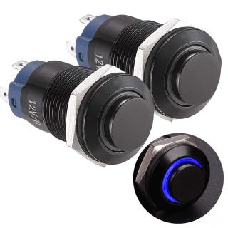 APIELE 2ks tlačítkový spínač v hliníkovém pouzdru, 12 V, průměr 12 mm, modré podsvícení