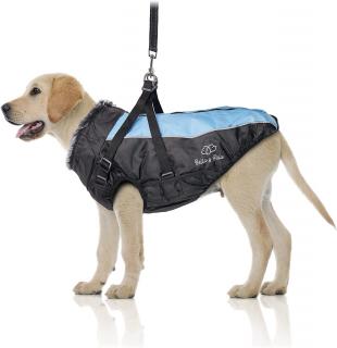 BELLA & BALU Zimní bunda pro psy s podšívkou, modrá, nastavitelný popruh Velikost: L