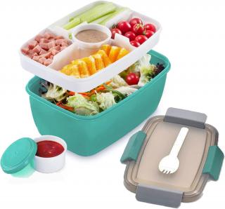 Bento box na oběd s přihrádkami 2000ml, 2stupňový, zelený (ND)
