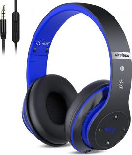 Bezdrátová Bluetooth sluchátka s mikrofonem, modrá