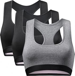 DANISH ENDURANCE® sportovní braletka z organické bavlny, 3ks, XL, černá+šedá