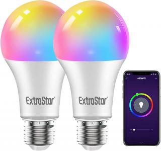 EXTRASTAR 2ks inteligentní LED RGB žárovka, E27, 10W, 1000lm a 16 milionů barev