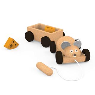 Hračky z korku - Mouse trailer - tahací myš se sýrem