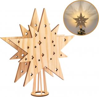 Hvězda na vánoční stromek, dřevo, LED podsvětlení