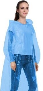 Jednorázové pončo do deště pro dospělé s kapucí, transparentní, 140x85 cm
